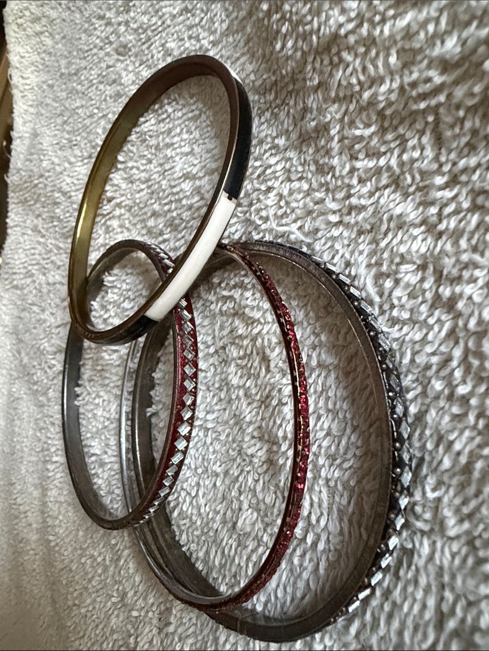 Women's Mixed Metal and Red Bangle Bracelet Set